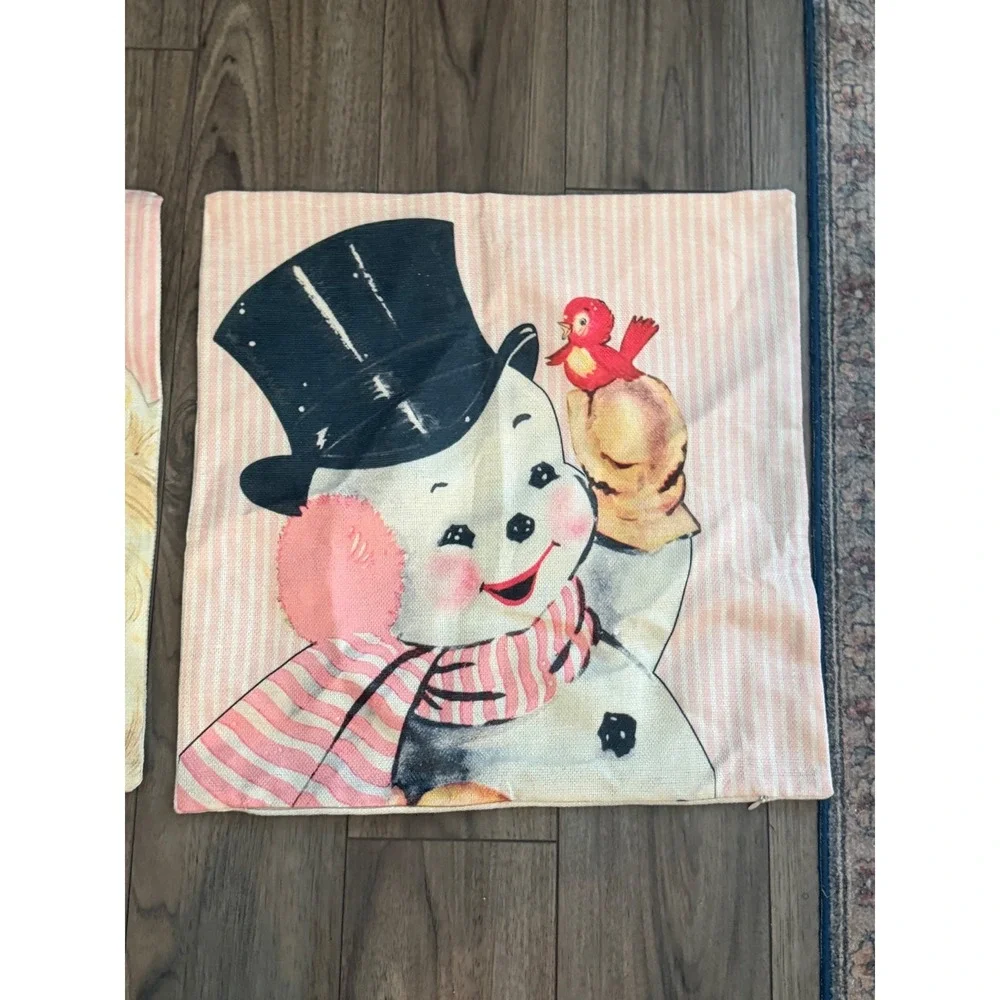 Vintage Mid Century Style Pink Christmas Pillow Covers 18x18 Set of 2